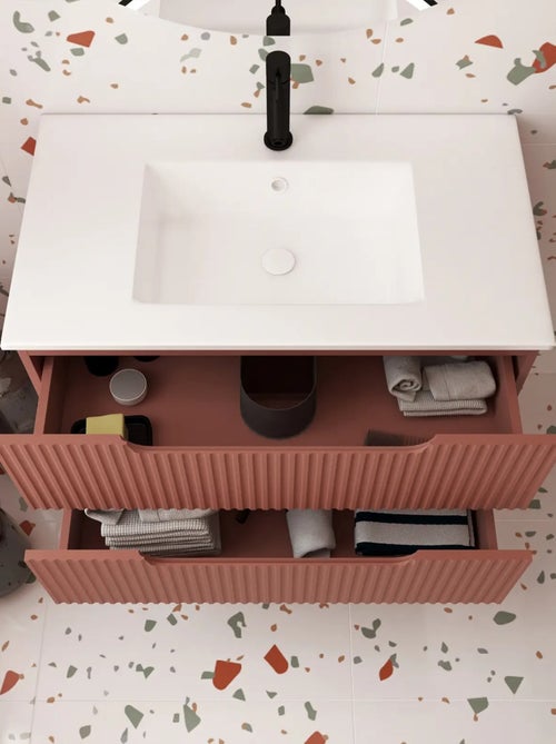Meuble de salle de bain ondulé à suspendre avec vasque à encastrer - Kiabi Meuble de salle de bain ondulé à suspendre avec vasque à encastrer - Kiabi