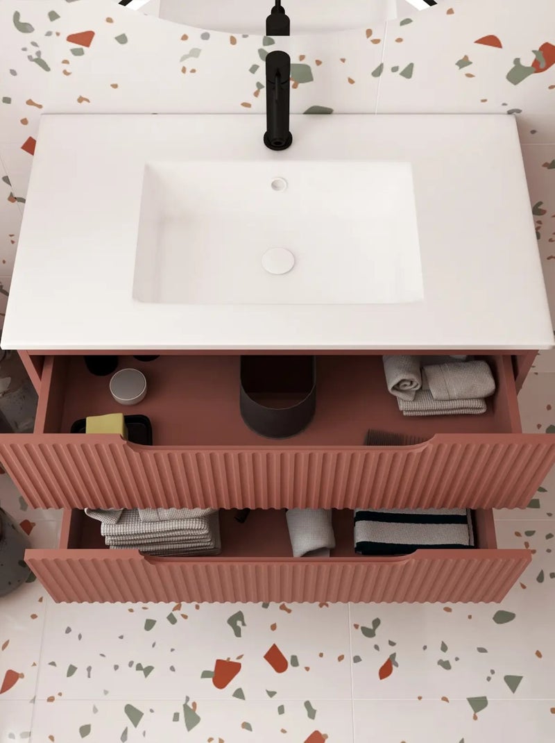 Meuble de salle de bain ondulé à suspendre avec vasque à encastrer Terracotta - Kiabi