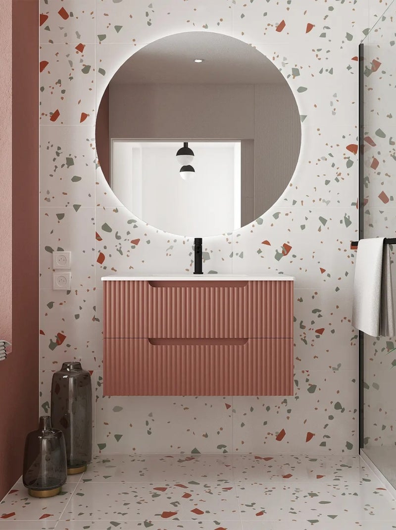 Meuble de salle de bain ondulé à suspendre avec vasque à encastrer Terracotta - Kiabi