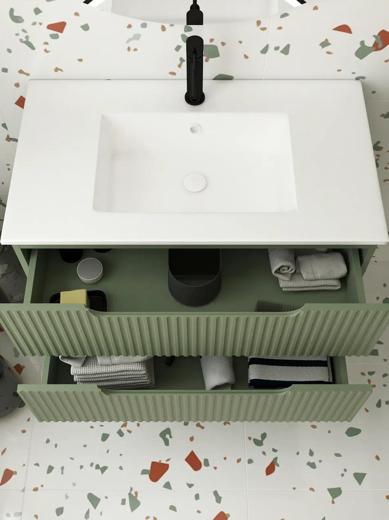 Meuble de salle de bain ondulé à suspendre avec vasque à encastrer Vert olive - Kiabi