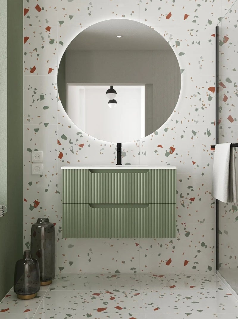 Meuble de salle de bain ondulé à suspendre avec vasque à encastrer Vert olive - Kiabi