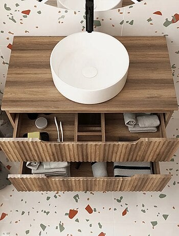 Meuble de salle de bain ondulé à suspendre avec vasque à poser