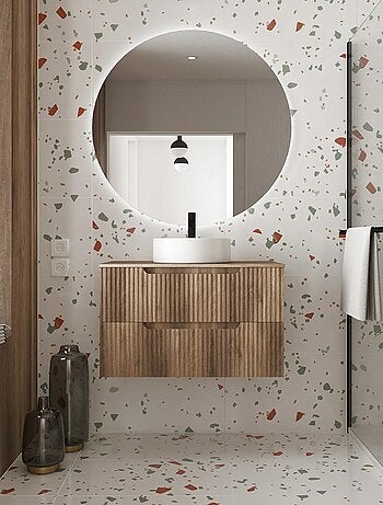 Meuble de salle de bain ondulé à suspendre avec vasque à poser