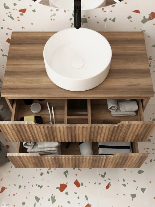 Meuble de salle de bain ondulé à suspendre avec vasque à poser - Kiabi Meuble de salle de bain ondulé à suspendre avec vasque à poser - Kiabi