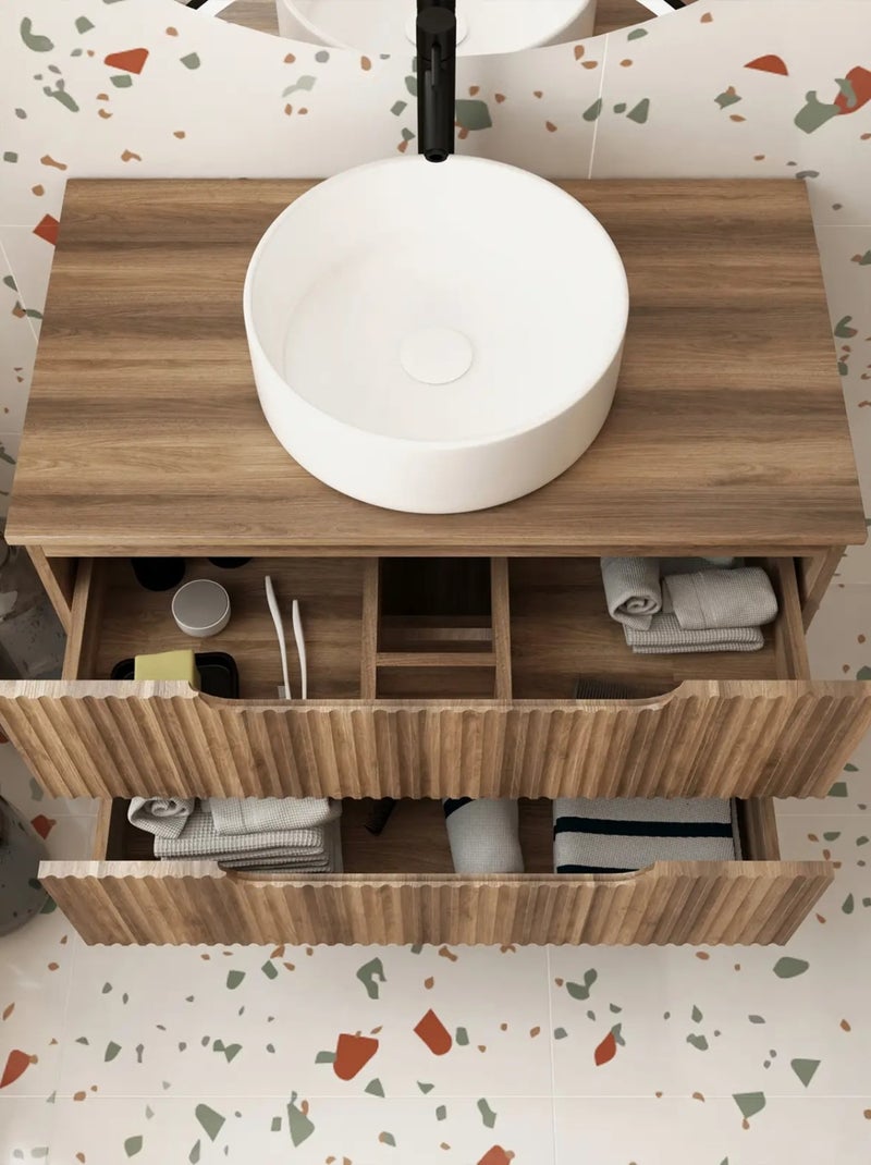 Meuble de salle de bain ondulé à suspendre avec vasque à poser Beige clair - Kiabi
