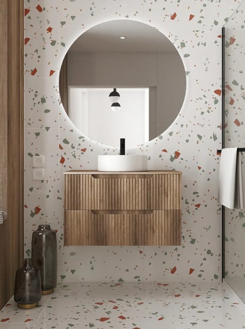 Meuble de salle de bain ondulé à suspendre avec vasque à poser - Kiabi Meuble de salle de bain ondulé à suspendre avec vasque à poser - Kiabi