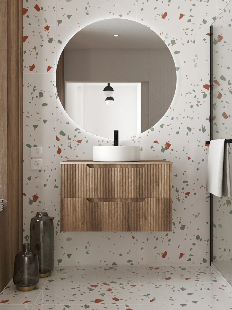 Meuble de salle de bain ondulé à suspendre avec vasque à poser Beige clair - Kiabi