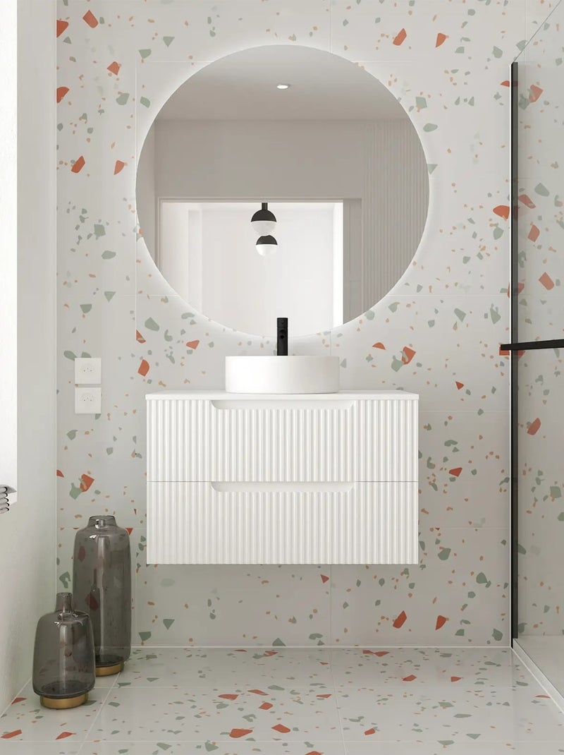 Meuble de salle de bain ondulé à suspendre avec vasque à poser Blanc - Kiabi