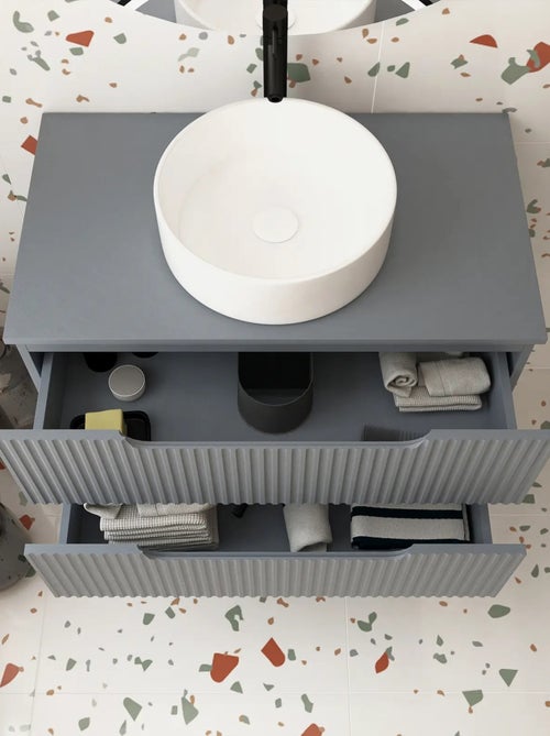 Meuble de salle de bain ondulé à suspendre avec vasque à poser - Kiabi Meuble de salle de bain ondulé à suspendre avec vasque à poser - Kiabi