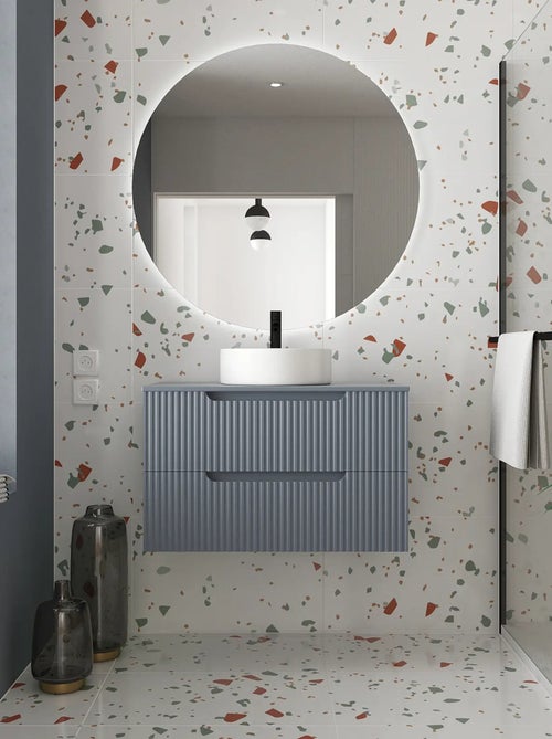 Meuble de salle de bain ondulé à suspendre avec vasque à poser - Kiabi Meuble de salle de bain ondulé à suspendre avec vasque à poser - Kiabi