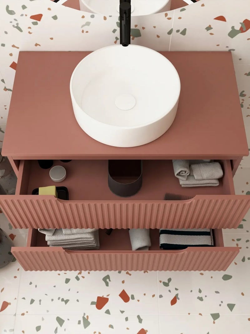 Meuble de salle de bain ondulé à suspendre avec vasque à poser Terracotta - Kiabi
