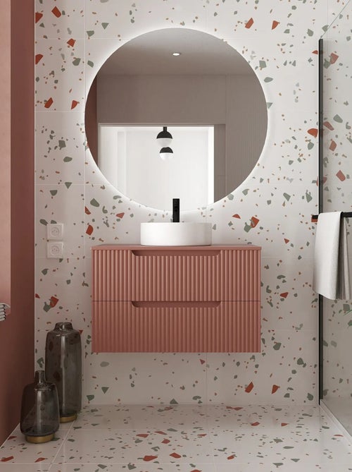 Meuble de salle de bain ondulé à suspendre avec vasque à poser - Kiabi Meuble de salle de bain ondulé à suspendre avec vasque à poser - Kiabi