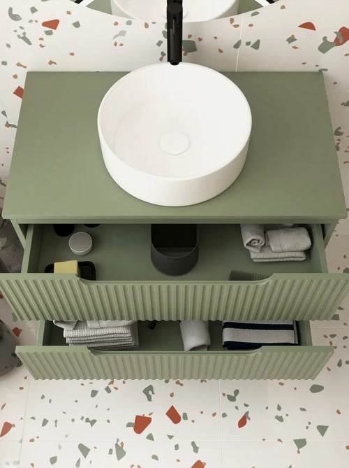 Meuble de salle de bain ondulé à suspendre avec vasque à poser - Kiabi Meuble de salle de bain ondulé à suspendre avec vasque à poser - Kiabi