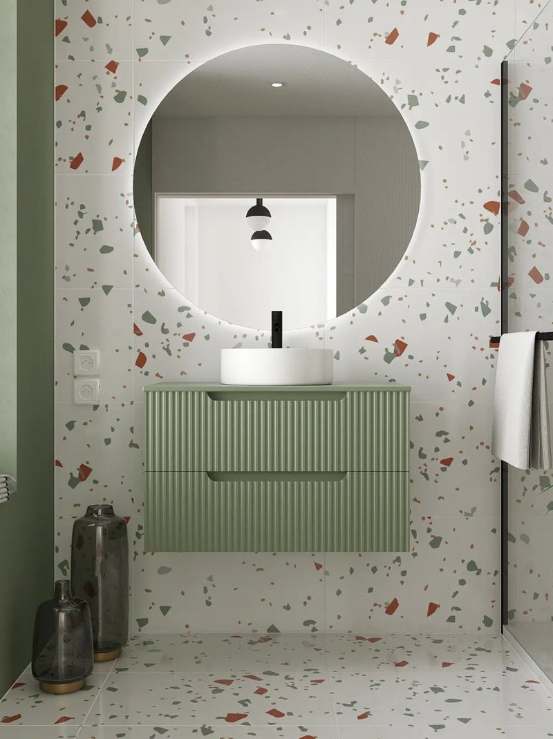 Meuble de salle de bain ondulé à suspendre avec vasque à poser Vert olive - Kiabi