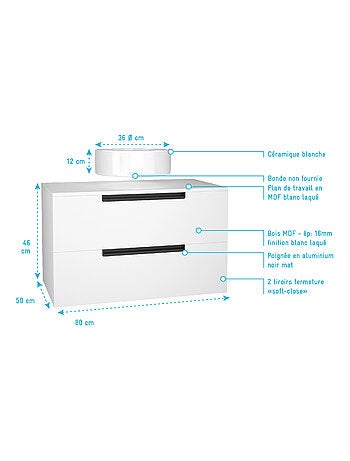 Meuble de salle de bains avec 2 tiroirs et 1 vasque ronde