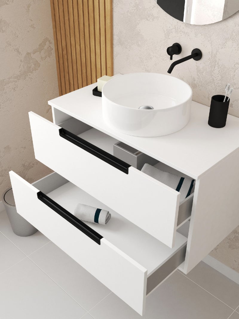 Meuble de salle de bains avec 2 tiroirs et 1 vasque ronde Blanc - Kiabi