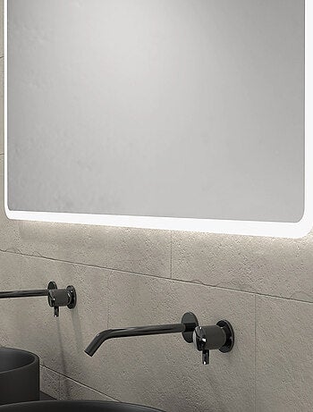 Meuble de salle de bains avec 2 vasques rondes et 1 miroir rectangulaire à led