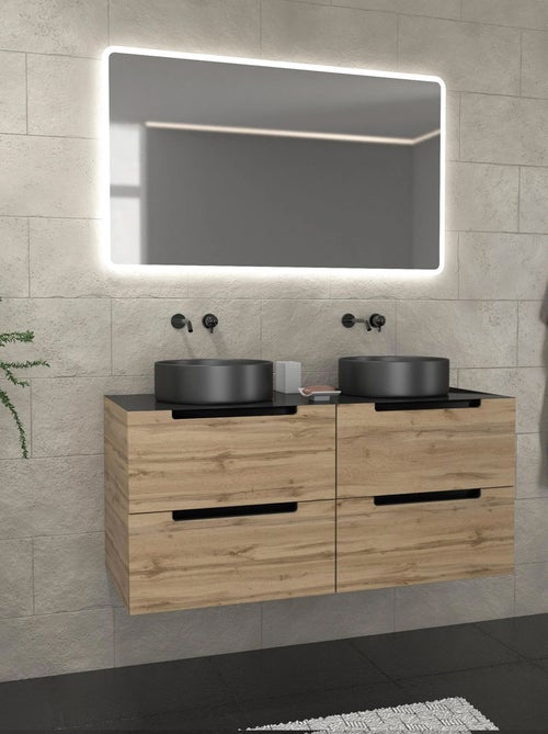 Meuble de salle de bains avec 2 vasques rondes et 1 miroir rectangulaire à led - Kiabi