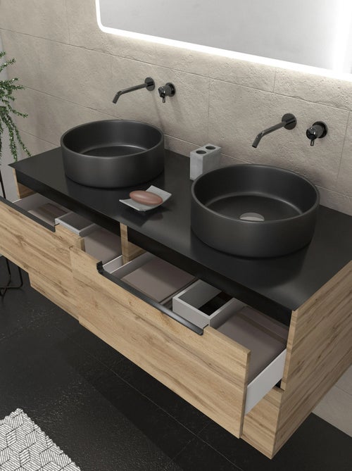 Meuble de salle de bains avec 2 vasques rondes et 1 miroir rectangulaire à led - Kiabi