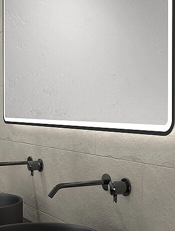 Meuble de salle de bains avec 2 vasques rondes et 1 miroir rectangulaire à led noir