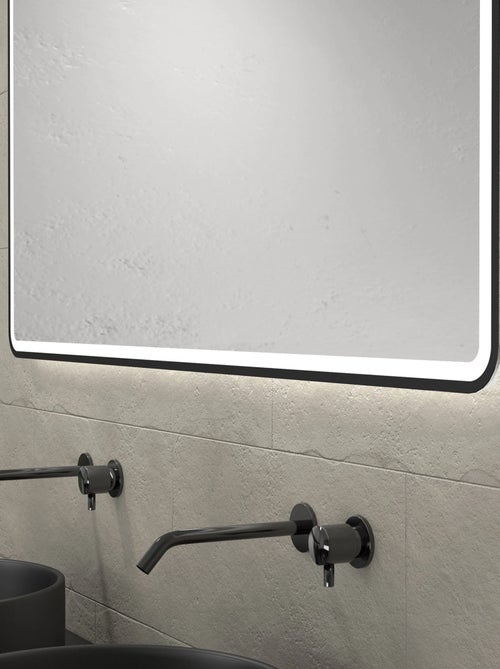 Meuble de salle de bains avec 2 vasques rondes et 1 miroir rectangulaire à led noir - Kiabi
