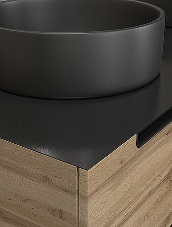 Meuble de salle de bains avec 2 vasques rondes et 2 miroirs ronds à led