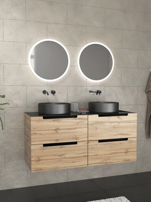 Meuble de salle de bains avec 2 vasques rondes et 2 miroirs ronds à led - Kiabi