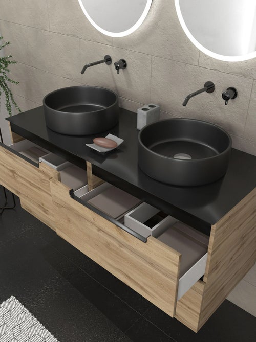Meuble de salle de bains avec 2 vasques rondes et 2 miroirs ronds à led - Kiabi
