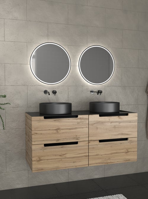 Meuble de salle de bains avec 2 vasques rondes et 2 miroirs ronds à led noir - Kiabi