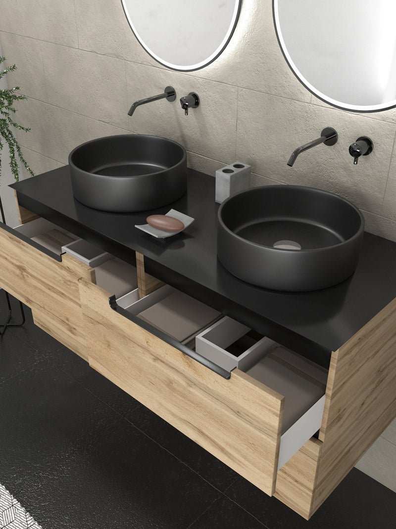 Meuble de salle de bains avec 2 vasques rondes et 2 miroirs ronds à led noir Noir - Kiabi