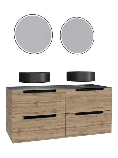 Meuble de salle de bains avec 2 vasques rondes et 2 miroirs ronds à led noir - Kiabi