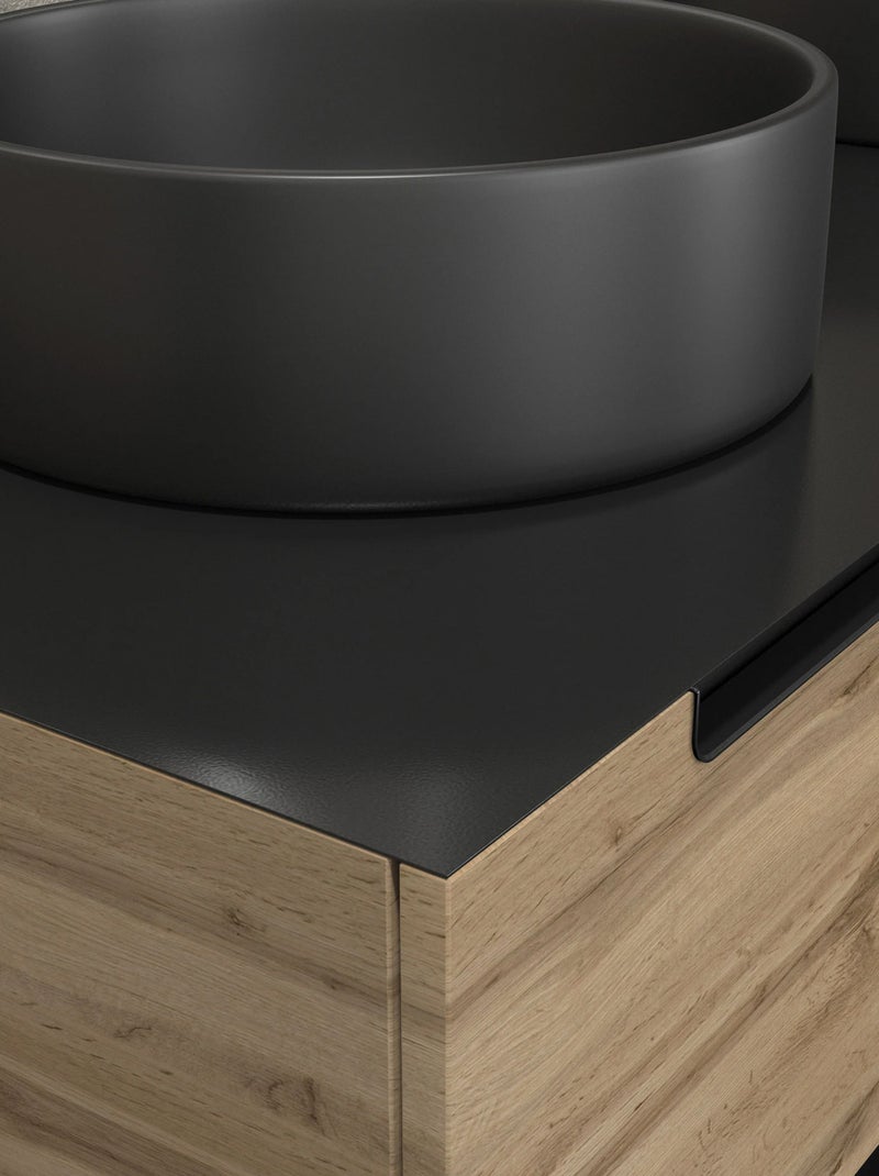 Meuble de salle de bains avec 2 vasques rondes et 2 miroirs ronds à led noir Noir - Kiabi