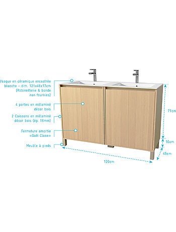 Meuble de salle de bains double vasque avec 4 portes
