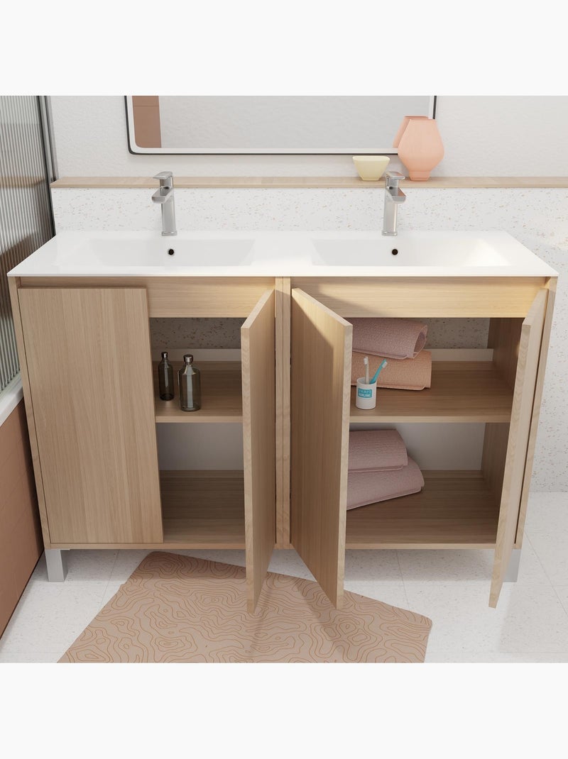 Meuble de salle de bains double vasque avec 4 portes Beige clair - Kiabi