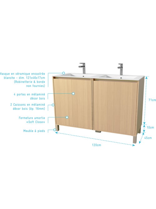 Meuble de salle de bains double vasque avec 4 portes - Kiabi Meuble de salle de bains double vasque avec 4 portes - Kiabi