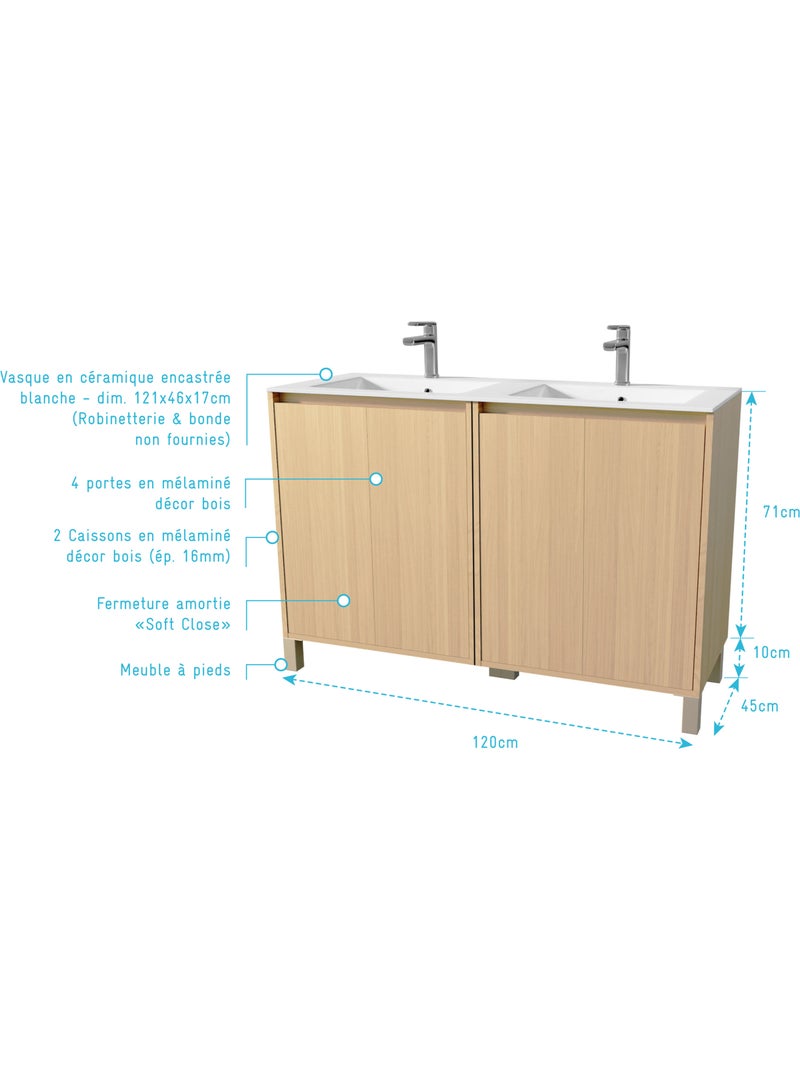 Meuble de salle de bains double vasque avec 4 portes Beige clair - Kiabi