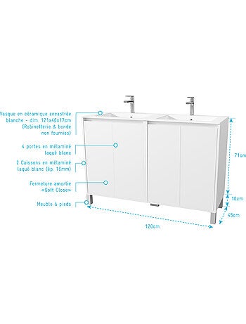 Meuble de salle de bains double vasque avec 4 portes
