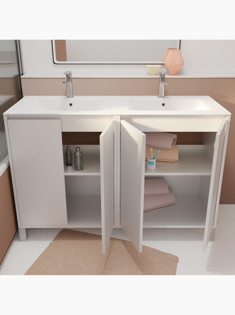 Meuble de salle de bains double vasque avec 4 portes Blanc - Kiabi