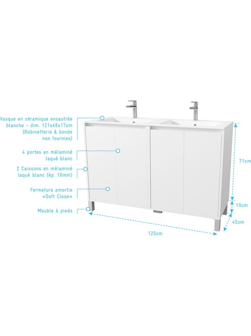 Meuble de salle de bains double vasque avec 4 portes - Kiabi Meuble de salle de bains double vasque avec 4 portes - Kiabi