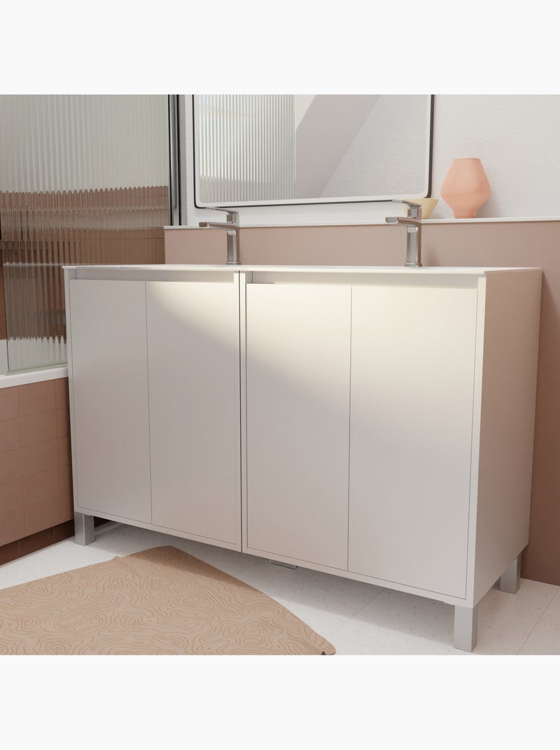 Meuble de salle de bains double vasque avec 4 portes Blanc - Kiabi