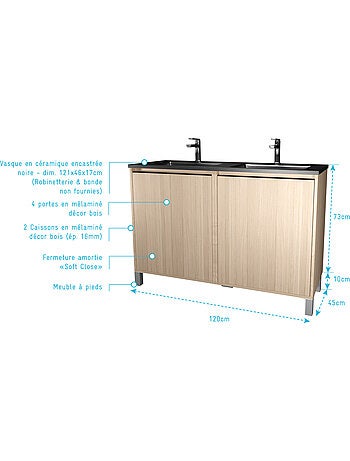Meuble de salle de bains double vasque avec 4 portes