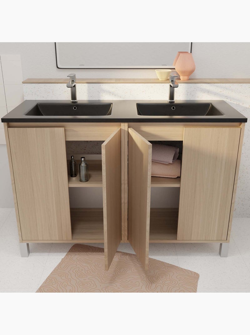 Meuble de salle de bains double vasque avec 4 portes Noir - Kiabi