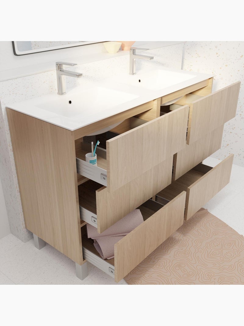 Meuble de salle de bains double vasque avec 6 tiroirs Beige clair - Kiabi