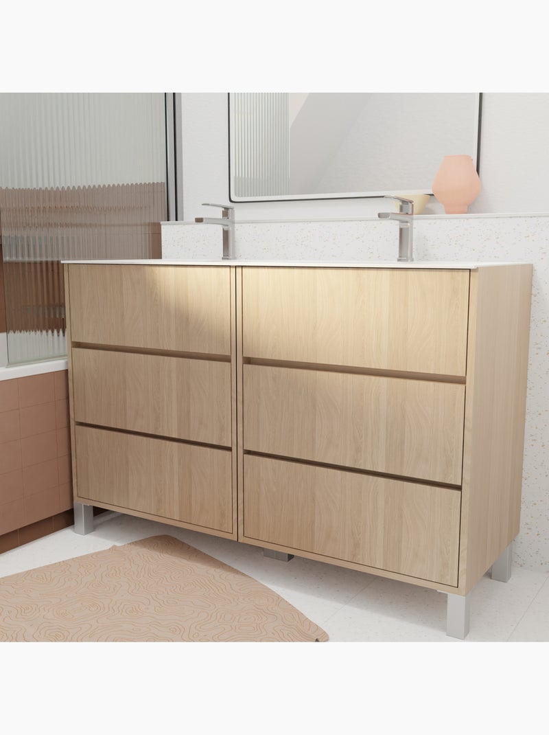 Meuble de salle de bains double vasque avec 6 tiroirs Beige clair - Kiabi
