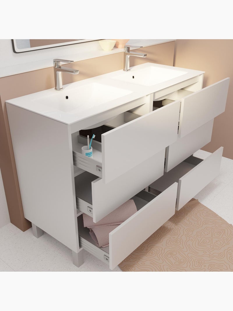 Meuble de salle de bains double vasque avec 6 tiroirs Blanc - Kiabi