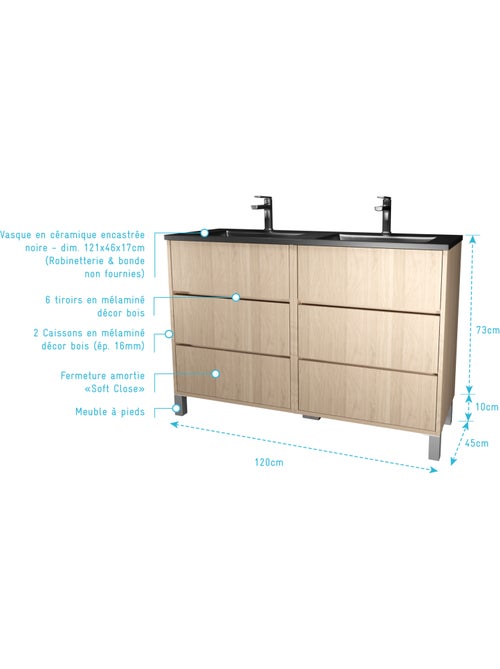 Meuble de salle de bains double vasque avec 6 tiroirs - Kiabi