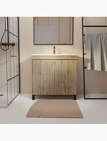 Meuble de salle de bains sur pieds 2 portes avec vasque en céramique