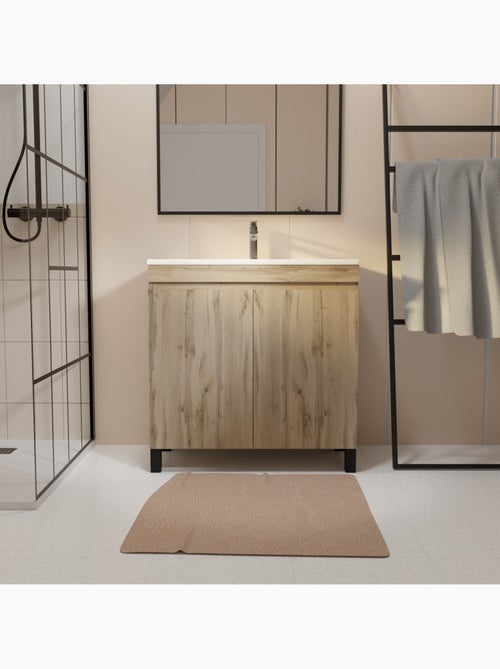 Meuble de salle de bains sur pieds 2 portes avec vasque en céramique - Kiabi