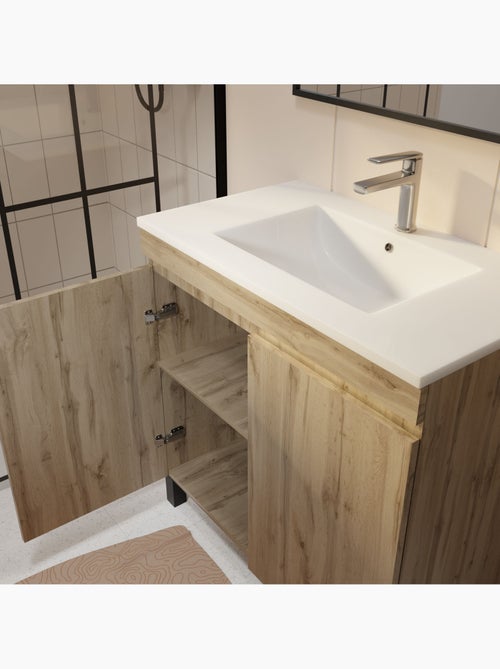 Meuble de salle de bains sur pieds 2 portes avec vasque en céramique - Kiabi