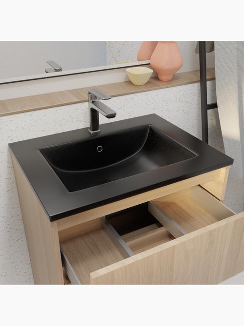 Meuble de salle de bains sur pieds avec 3 tiroirs et vasque en céramique - Kiabi Meuble de salle de bains sur pieds avec 3 tiroirs et vasque en céramique - Kiabi